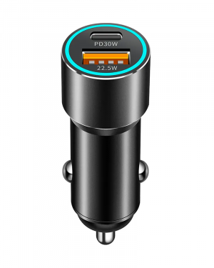 LEVCORP Szybka ładowarka samochodowa USB-A + USB-C 30W universalna PD + QC 3.0 Czarny